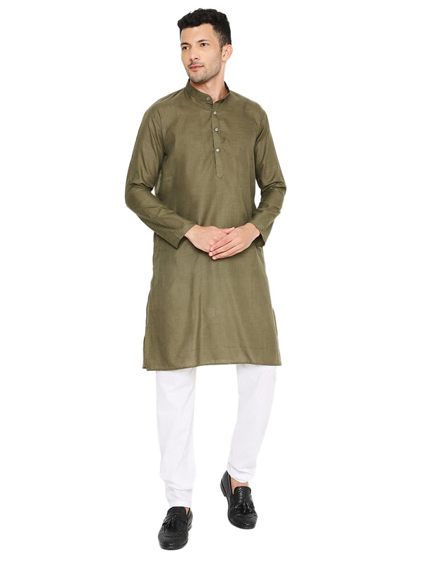 Maharaja Magic Cotton Solid Kurta And Pyjama set in Military Green for Men [MSKP1130]