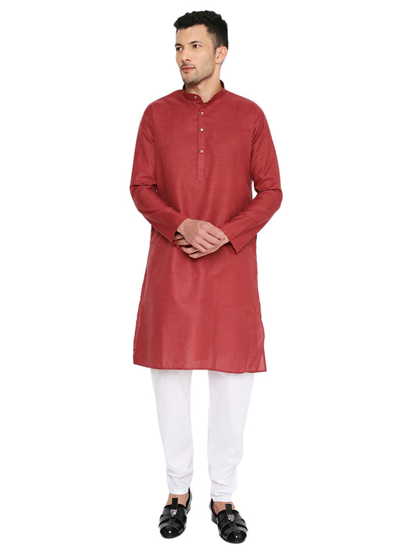 Maharaja Magic Cotton Solid Kurta And Pyjama set in Marsala for Men [MSKP1131]