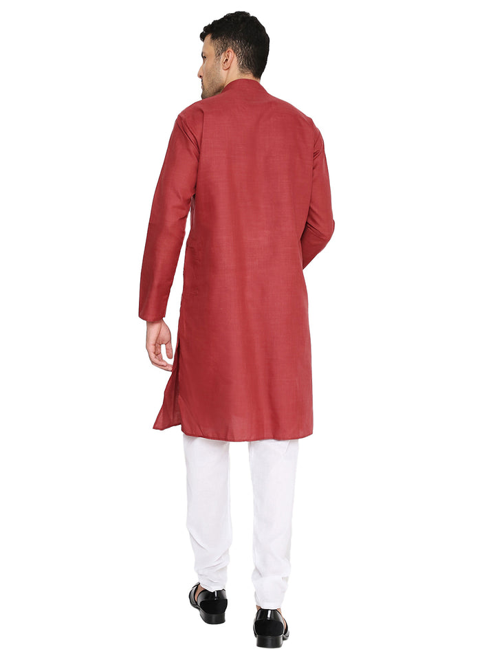 Back view of Magic Cotton Kurta-Men's Marsala Kurta showing its clean finish and long length, ideal for festive and casual occasions.