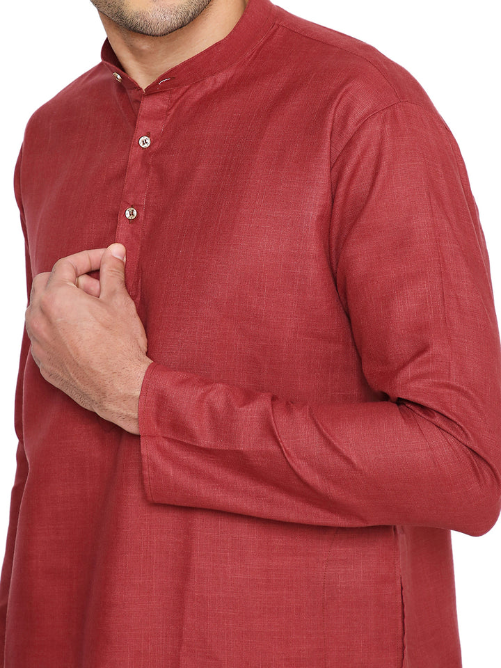 Close-up of sleeve and chest area of Magic Cotton Kurta-Men's Marsala Kurta, showcasing fine stitching and soft cotton texture.