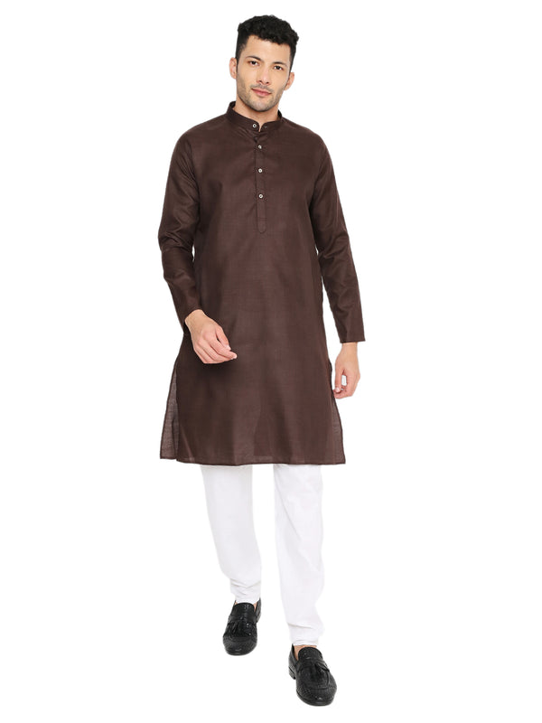 Maharaja Magic Cotton Solid Kurta And Pyjama set in Brown for Men [MSKP1132]