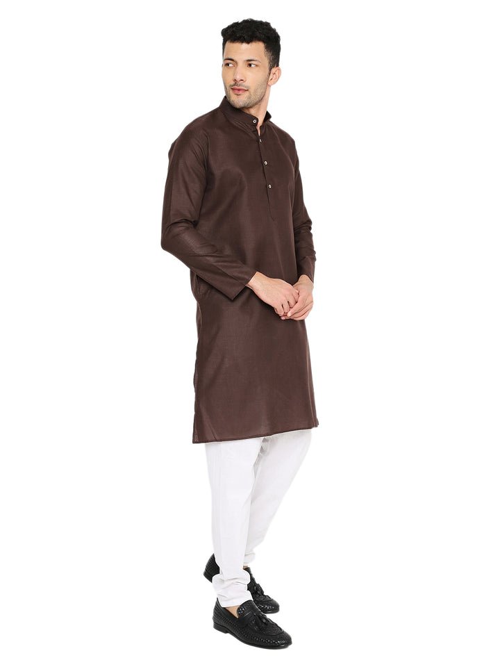 Magic Cotton Brown Kurta in a relaxed pose, emphasizing its versatile style and comfort. Perfect for traditional and semi-formal occasions.