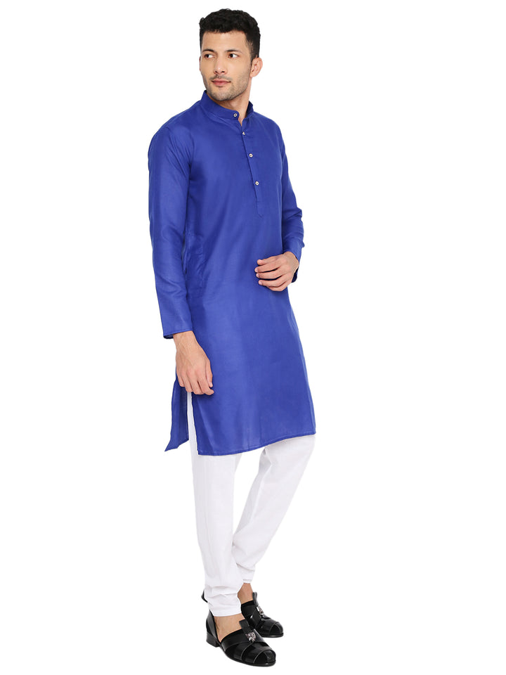 Royal blue Magic Cotton Kurta with long sleeves and side slits, offering breathable cotton fabric and versatile styling.