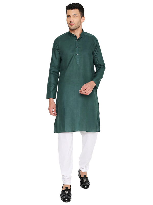 Maharaja Magic Cotton Solid Kurta And Pyjama set in Dark Green for Men [MSKP1134]