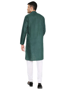 Maharaja Magic Cotton Solid Kurta And Pyjama set in Dark Green for Men [MSKP1134]