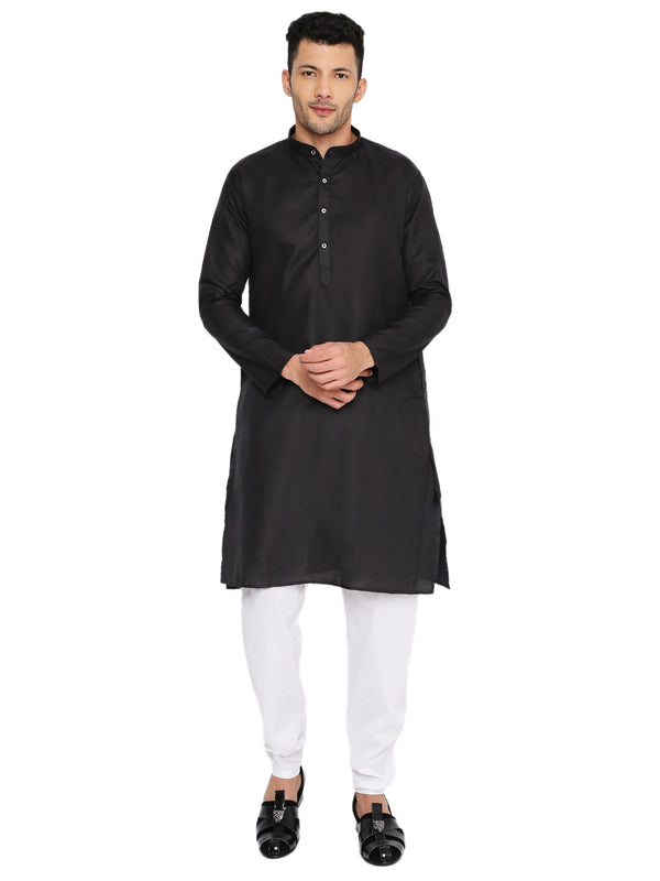 Magic Black Cotton Kurta - Breathable Fit | Versatile Design, front view showing traditional button placket and straight hemline.