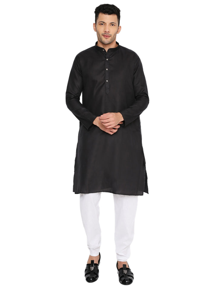 Magic Black Cotton Kurta - Breathable Fit | Versatile Design, front view showing traditional button placket and straight hemline.