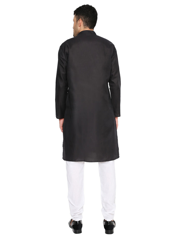Magic Black Cotton Kurta - Breathable Fit | Versatile Design, back view highlighting long sleeves and straight cut silhouette.