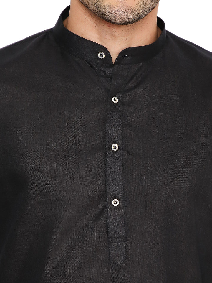 Magic Black Cotton Kurta - Breathable Fit | Versatile Design, close-up of button placket and collar detailing for a refined look.