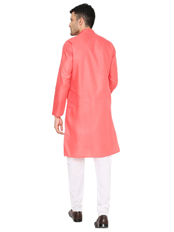 Back view of Coral Kurta Set - Maharaja Comfort showing the straight cut and long sleeves, perfect for ceremonial and festive occasions.
