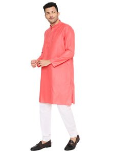 Maharaja Magic Cotton Solid Kurta And Pyjama set in Coral for Men [MSKP1147]