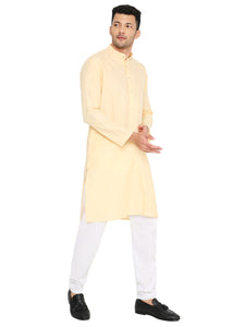 Maharaja Magic Cotton Solid Kurta And Pyjama set in Light Yellow for Men [MSKP1152]