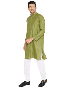 Maharaja Magic Cotton Solid Kurta And Pyjama set in Olive Green for Men [MSKP1170]