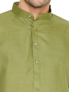 Maharaja Magic Cotton Solid Kurta And Pyjama set in Olive Green for Men [MSKP1170]