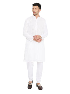 Maharaja Georgette with Sequence Embroidery Kurta in White for Men  [MSKurta1180]