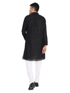 Maharaja Georgette with Sequence Embroidery Kurta in Black for Men  [MSKurta1181]