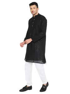 Maharaja Georgette with Sequence Embroidery Kurta in Black for Men  [MSKurta1181]