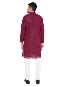 Maharaja Georgette with Sequence Embroidery Kurta in Purple for Men [MSKurta1183]