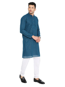 Maharaja Georgette with Sequence Embroidery Kurta in Peacock Green for Men [MSKurta1184]
