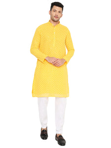 Maharaja Georgette with Sequence Embroidery Kurta in Yellow for Men  [MSKurta1185]
