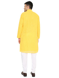 Maharaja Georgette with Sequence Embroidery Kurta in Yellow for Men  [MSKurta1185]