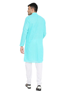 Maharaja Georgette with Sequence Embroidery Kurta in Teal Green for Men [MSKurta1187]