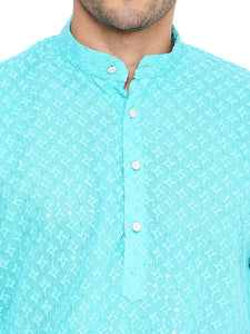Maharaja Georgette with Sequence Embroidery Kurta in Teal Green for Men [MSKurta1187]