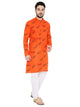 Magic Cotton Ganpati Bappa Morya Print Kurta in Orange for Men [MSKurta201]