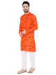 Magic Cotton Ganpati Bappa Morya Print Kurta in Orange for Men [MSKurta201]