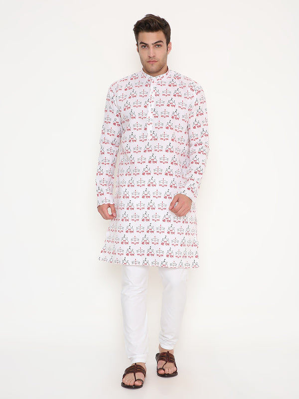 Jai Shree Ram Kurta Pyjama Set Lord Ram Pran Pratishta Ayodhya Special in White
