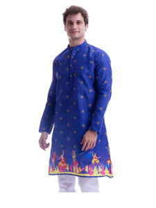 Maharaja Magic Cotton Navratri Print Blue Kurta for Men [MSKurta211]
