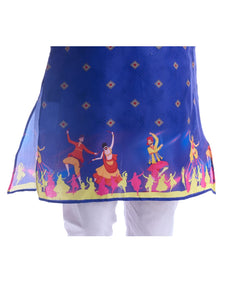 Maharaja Magic Cotton Navratri Print Blue Kurta for Men [MSKurta211]
