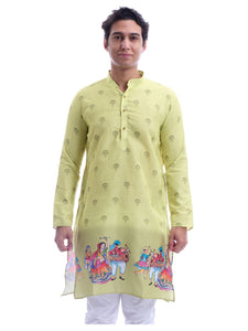 Maharaja Magic Cotton Navratri Print Green Kurta for Men [MSKurta212]