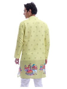 Maharaja Magic Cotton Navratri Print Green Kurta for Men [MSKurta212]