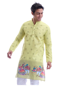 Maharaja Magic Cotton Navratri Print Green Kurta for Men [MSKurta212]