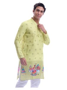 Maharaja Magic Cotton Navratri Print Green Kurta for Men [MSKurta212]