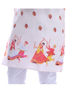 Maharaja Magic Cotton Navratri Print White Kurta for Men [MSKurta214]