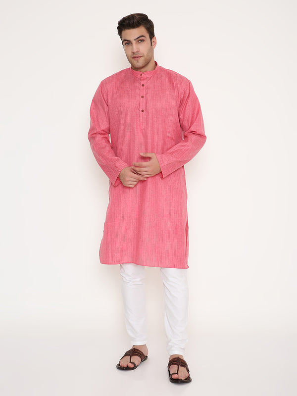 Poly Viscose Regular Fit Striped Kurta in Dark Pink