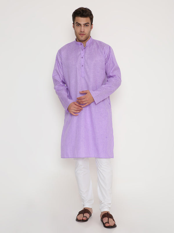 Poly Viscose Regular Fit Striped Kurta in Purple