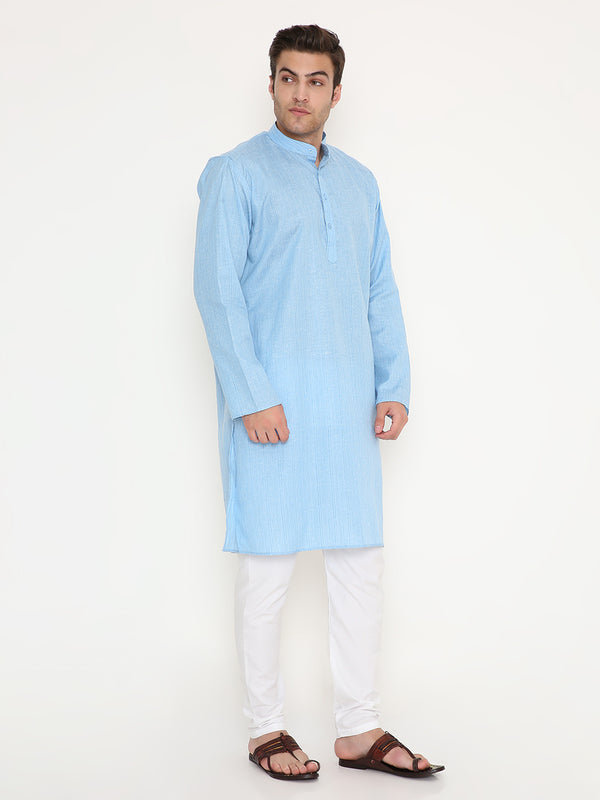 Poly Viscose Regular Fit Striped Kurta in Blue