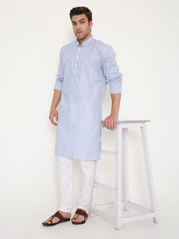 Poly Viscose Regular Fit Striped Kurta in Dark Blue