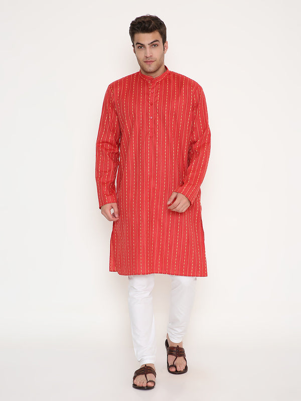 Poly Viscose Regular Fit Ethnic Design Kurta in Red