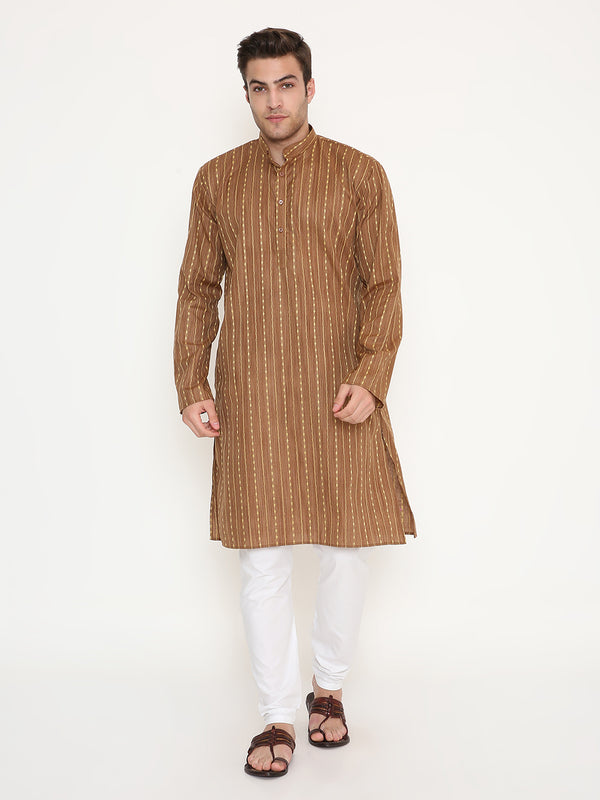 Poly Viscose Regular Fit Ethnic Design Kurta in Brown