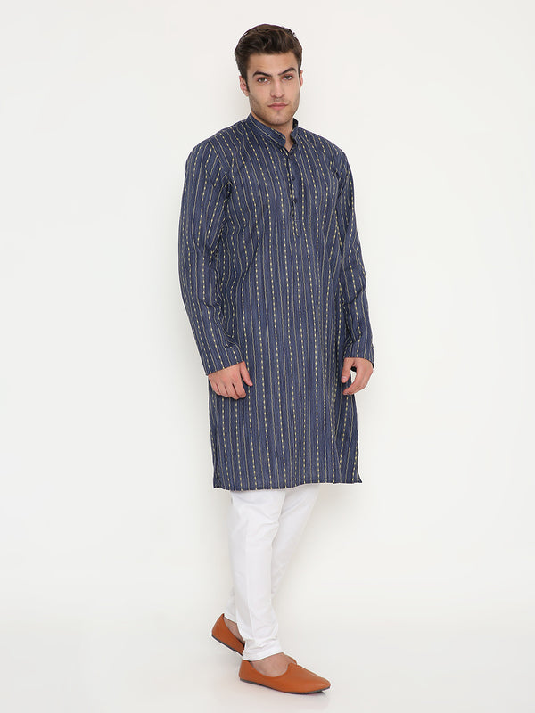 Poly Viscose Regular Fit Ethnic Design Kurta in Blue