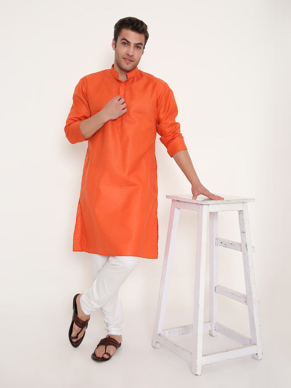 Poly Viscose Regular Fit Ethnic Design Kurta in Orange