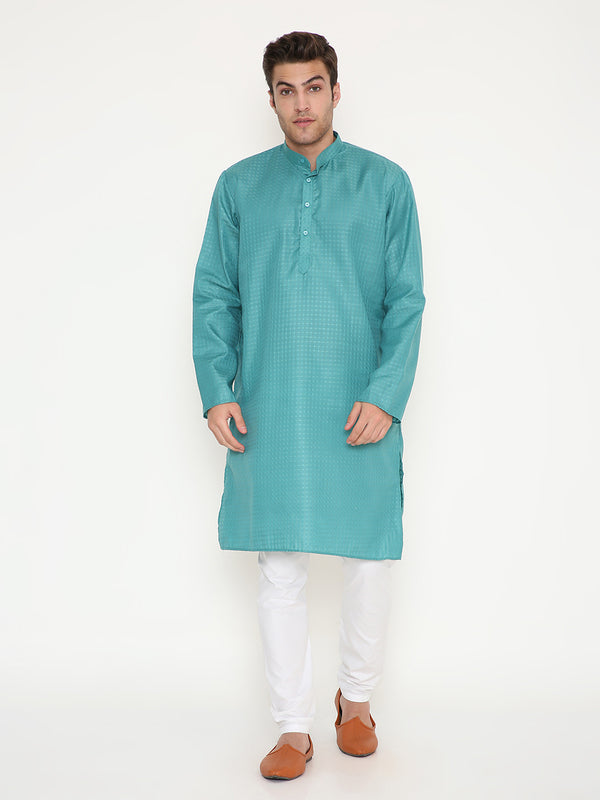 Poly Viscose Regular Fit Ethnic Design Kurta in Green