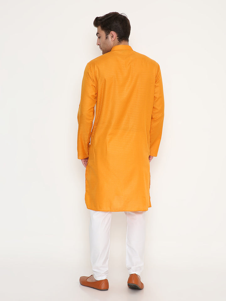 Back view of Mustard Ethnic Design Kurta showcasing clean tailoring and regular fit, suitable for ceremonial events.