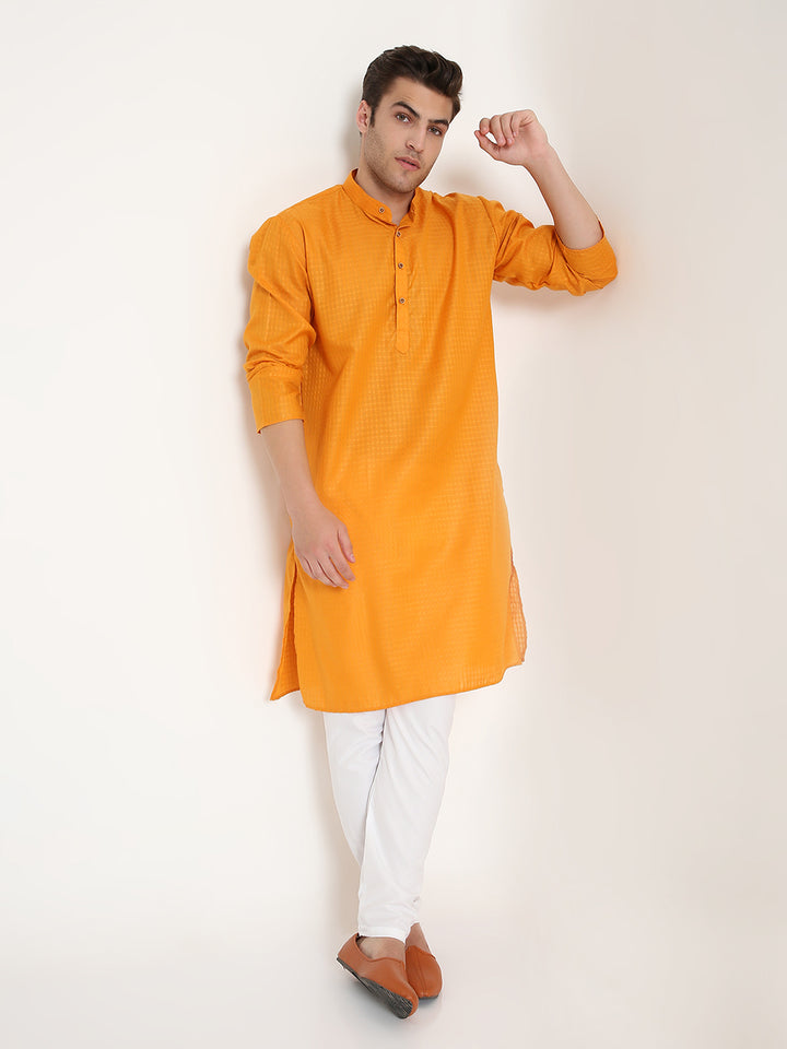 Stylish Mustard Ethnic Kurta Set in poly viscose with comfortable fit, perfect for weddings, gatherings, or festive occasions.