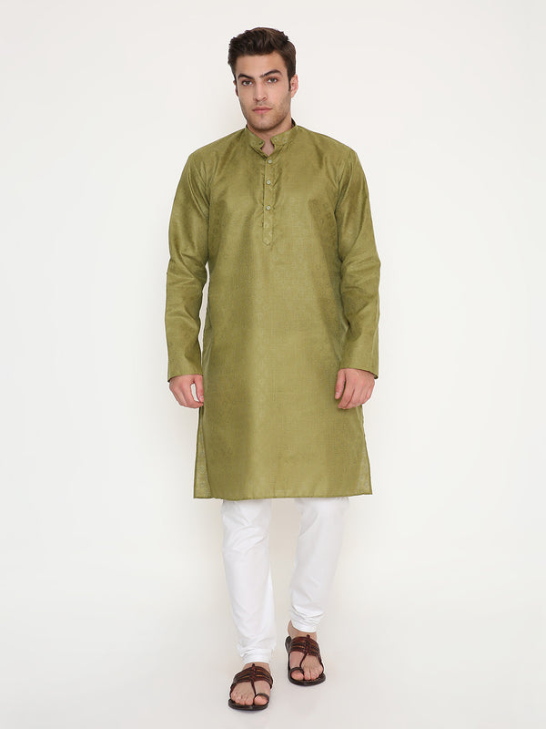 Poly Viscose Regular Fit Kurta in Olive Green