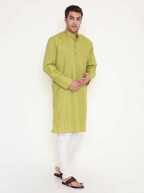 Poly Viscose Regular Fit Self Design Kurta in Green